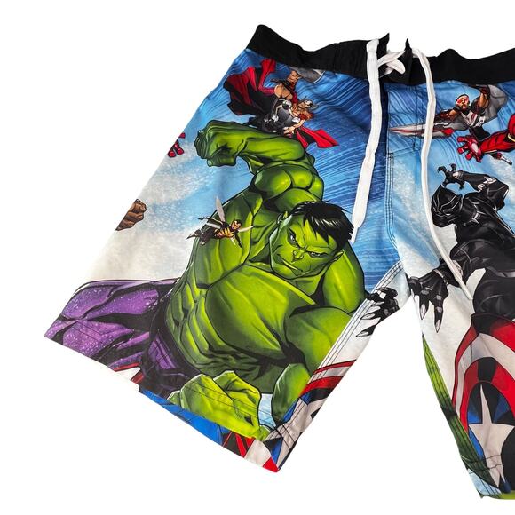 Marvel Superheroes Swim Trunks Mens M Captain America Thor Hulk Iron Man - Picture 2 of 8
